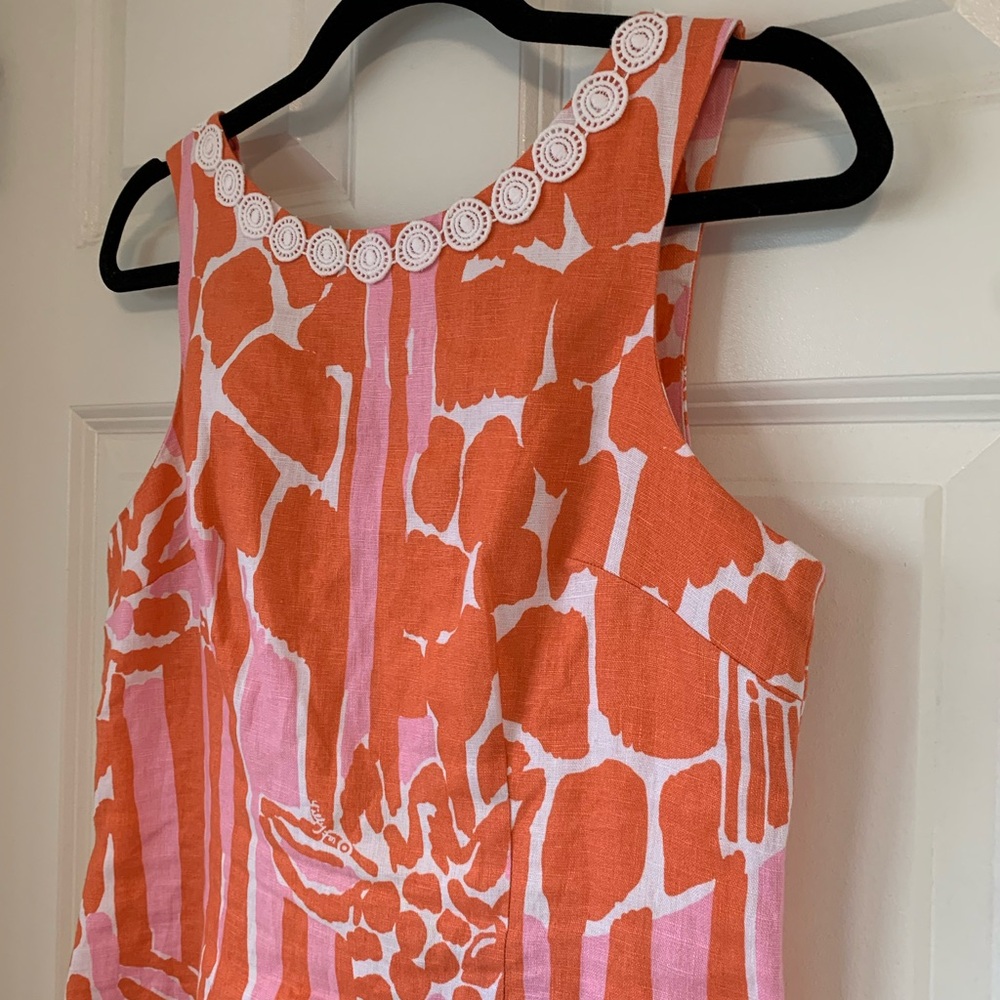Lilly Pulitzer Pink Coral Sleeveless Mini Dress Giraffe Animal Print‎ Linen Sz 6 - Picture 3 of 15